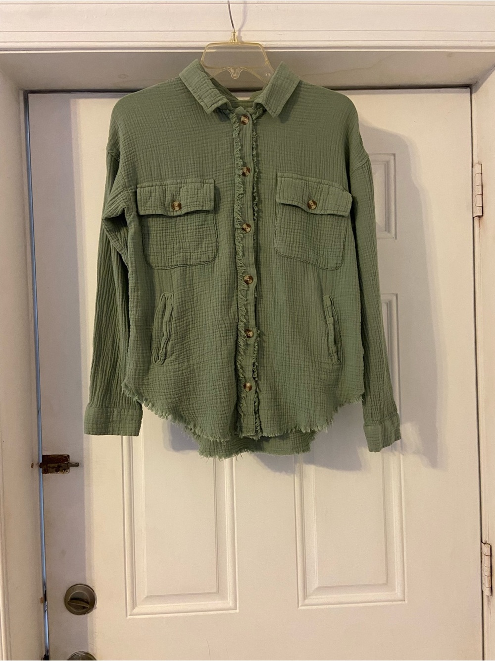 Thread & Supply Olive Utility Button-Front/Shacket - Picture 6 of 8